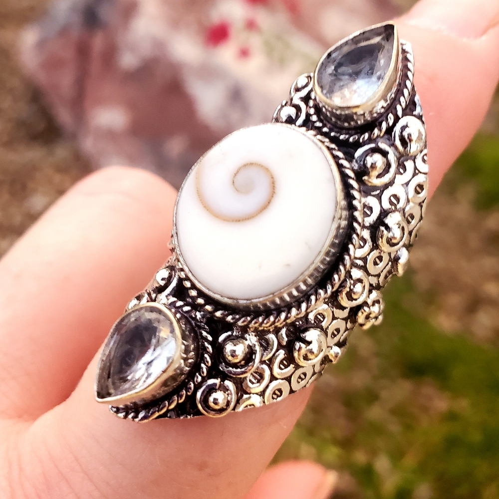 New Shiva Eye and White Topaz 925 Silver Statement Ring.